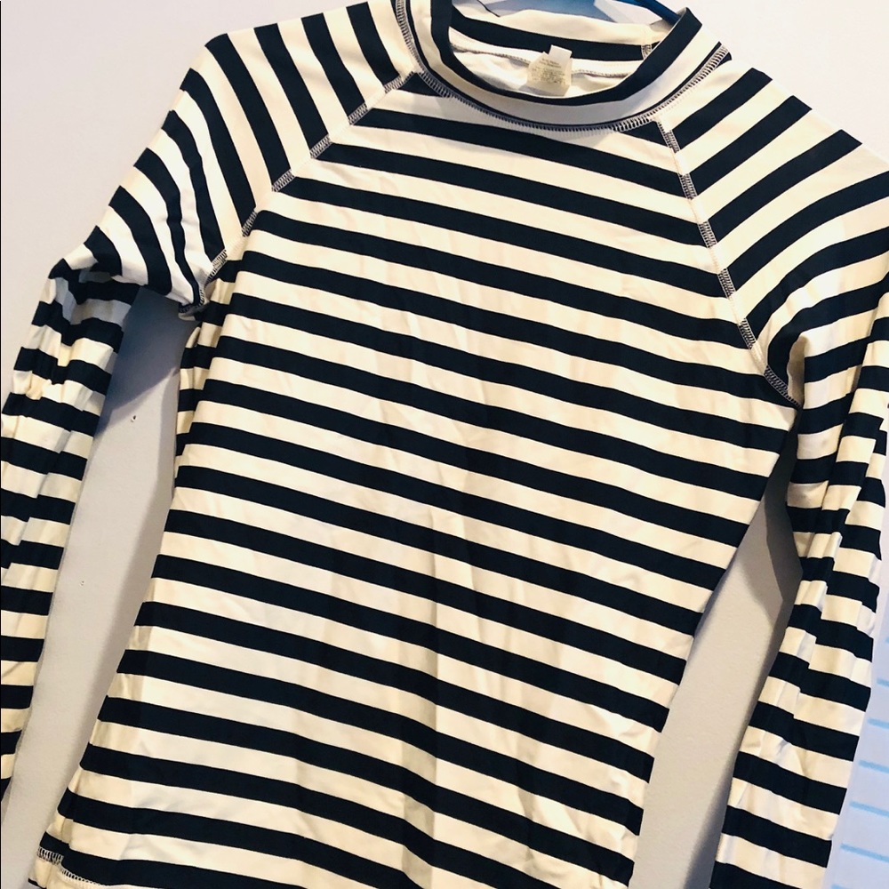 jcrew navy and off white swim top